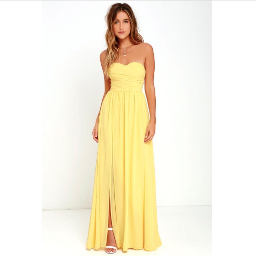 NEW Lulu's Moonlight Serenade Maxi Dress Gown in Pale Yellow